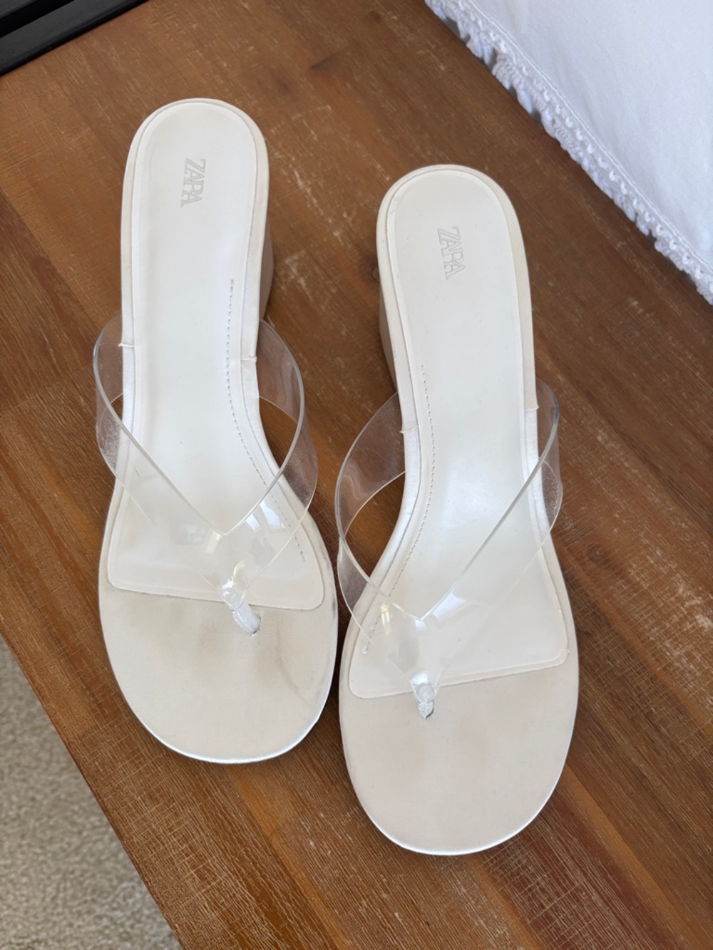 Zara White Vinyl Wedge Sandals